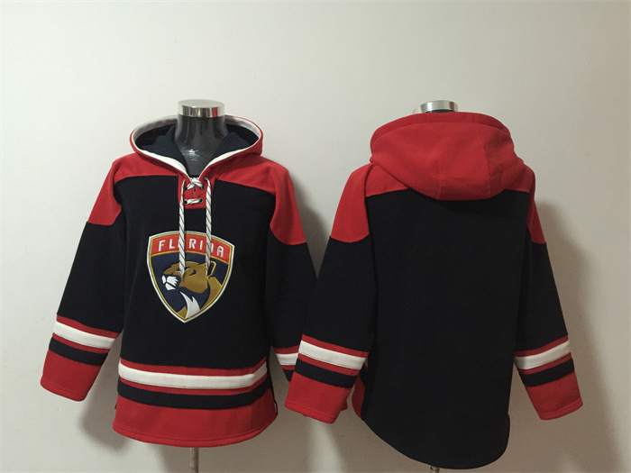 Personalized Men’s Florida Panthers Blank Black Red Lace-Up Pullover Hoodie