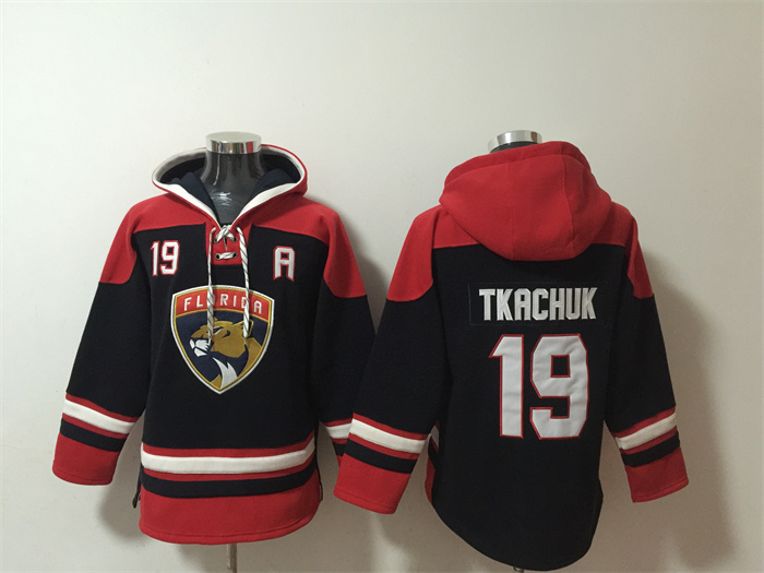 Personalized Men’s Florida Panthers #19 Matthew Tkachuk Black Red Lace-Up Pullover Hoodie