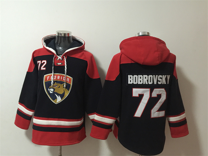 Personalized Men’s Florida Panthers #72 Sergei Bobrovsky Black Red Lace-Up Pullover Hoodie