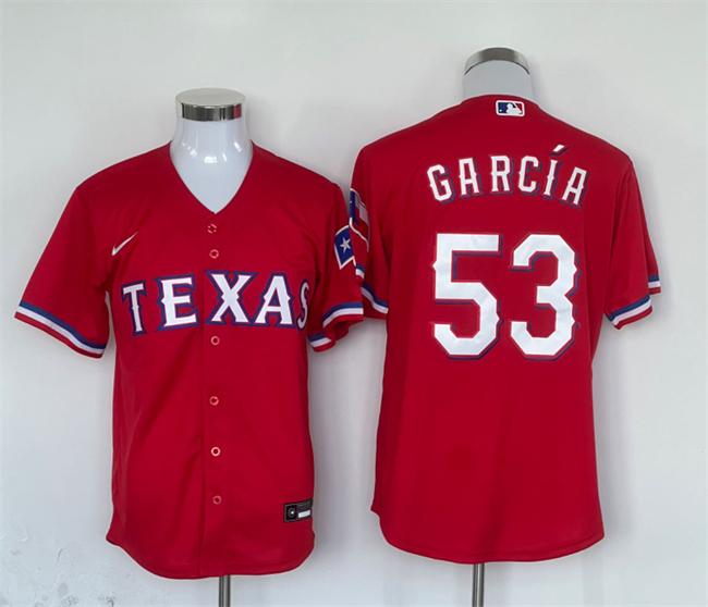 Personalized Men’s Texas Rangers #53 Adolis García Red With Patch Cool Base Stitched Baseball Jersey