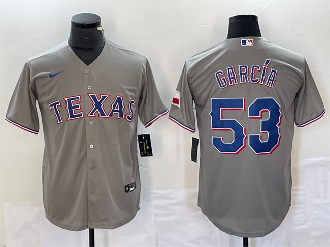 Personalized Men’s Texas Rangers #53 Adolis García Grey With Patch Cool Base Stitched Baseball Jersey