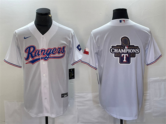 Personalized Men’s Texas Rangers White 2023 World Series Champions Big Logo With Patch Cool Base Stitched Baseball Jerseys