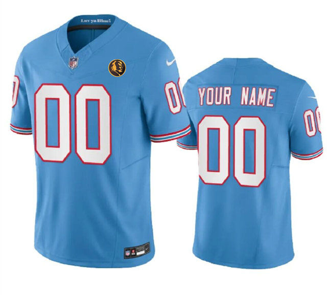 Personalized Men’s Tennessee Titans Active Player Blue 2023 F.U.S.E. Throwback With John Madden Patch Limited Stitched Football Jersey