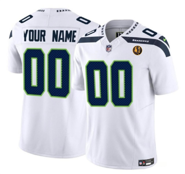 Personalized Men’s Seattle Seahawks Active Player White 2023 F.U.S.E. With John Madden Patch Limited Stitched Football Jersey