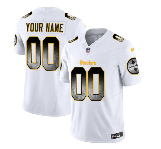 Personalized Men’s Pittsburgh Steelers Active Player White 2023 F.U.S.E. Smoke Untouchable Limited Stitched Jersey