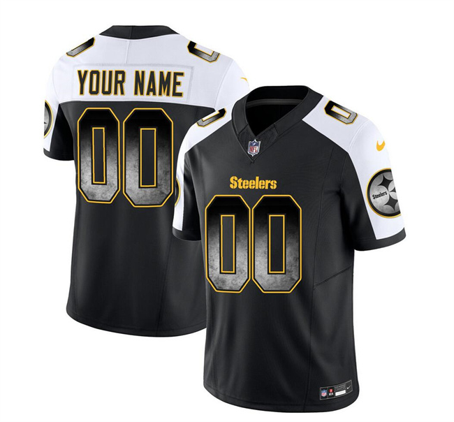 Personalized Men’s Pittsburgh Steelers Active Player Black White 2023 F.U.S.E. Smoke Untouchable Limited Stitched Jersey