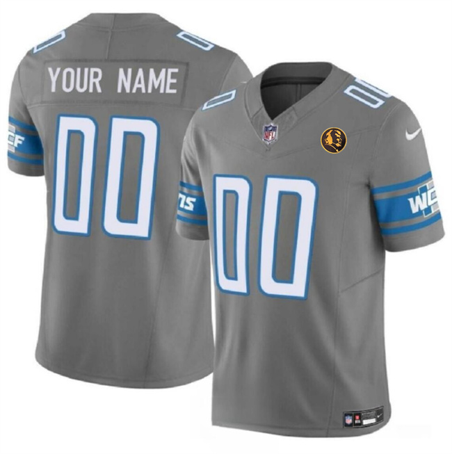 Personalized Men’s Detroit Lions Active Player Gray 2023 F.U.S.E. With John Madden Patch Limited Stitched Football Jersey