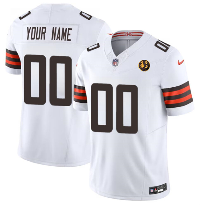 Personalized Men’s Cleveland Browns Active Player White 2023 F.U.S.E. With John Madden Patch Limited Stitched Football Jersey