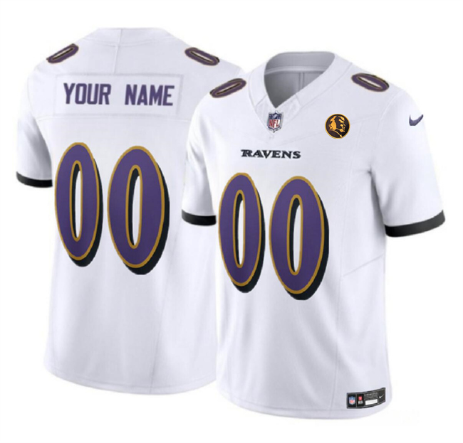 Personalized Men’s Baltimore Ravens Active Player White 2023 F.U.S.E. With John Madden Patch Limited Football Jersey