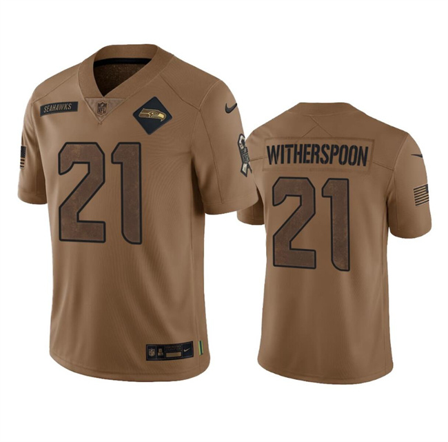 Personalized Men’s Seattle Seahawks #21 Devon Witherspoon 2023 Brown Salute To Service Limited Stitched Football Jersey