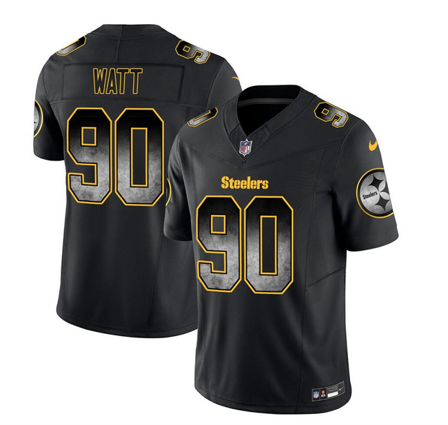 Personalized Men’s Pittsburgh Steelers #90 T.J. Watt Black 2023 F.U.S.E. Smoke Untouchable Limited Stitched Jersey