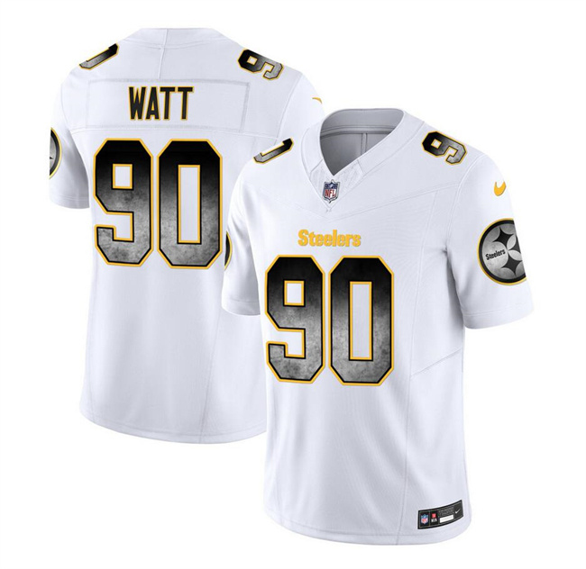 Personalized Men’s Pittsburgh Steelers #90 T.J. Watt White 2023 F.U.S.E. Smoke Untouchable Limited Stitched Jersey