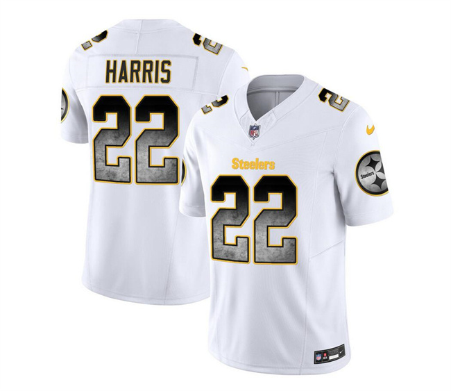 Personalized Men’s Pittsburgh Steelers #22 Najee Harris White 2023 F.U.S.E. Smoke Untouchable Limited Stitched Jersey
