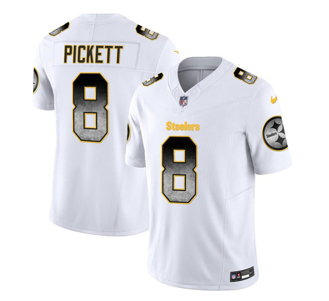 Personalized Men’s Pittsburgh Steelers #8 Kenny Pickett White 2023 F.U.S.E. Smoke Untouchable Limited Stitched Jersey