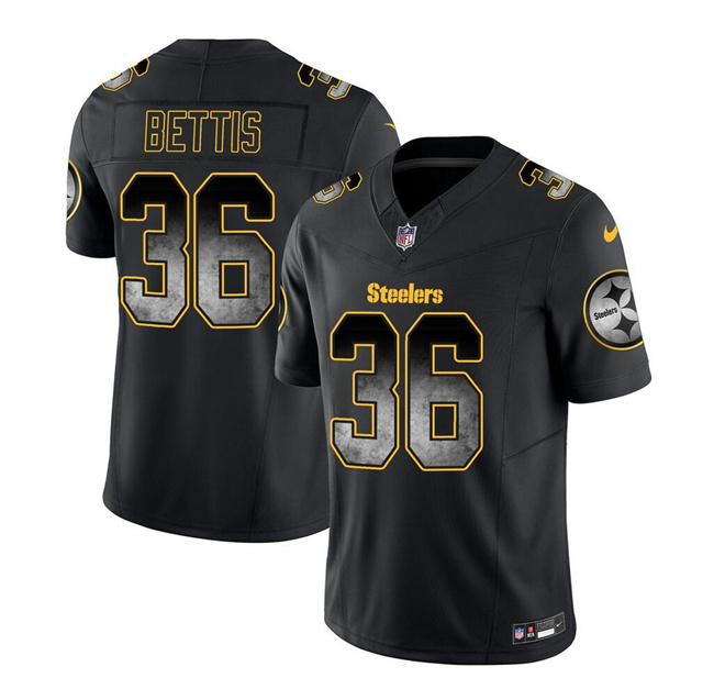 Personalized Men’s Pittsburgh Steelers #36 Jerome Bettis Black 2023 F.U.S.E. Smoke Untouchable Limited Stitched Jersey