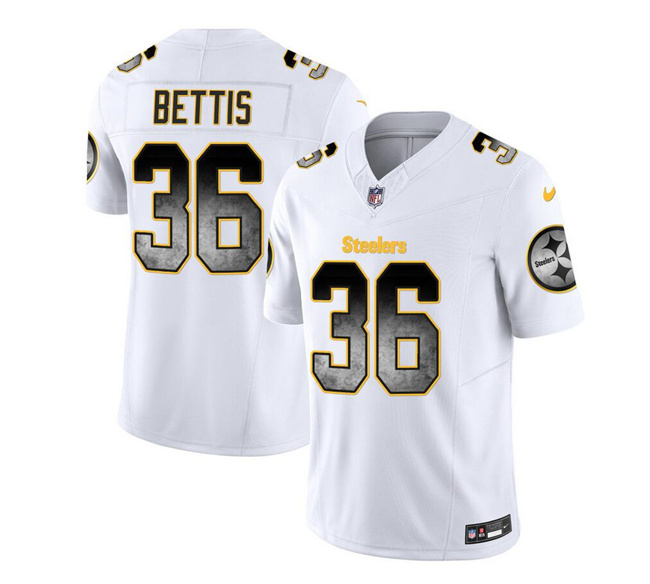 Personalized Men’s Pittsburgh Steelers #36 Jerome Bettis White 2023 F.U.S.E. Smoke Untouchable Limited Stitched Jersey
