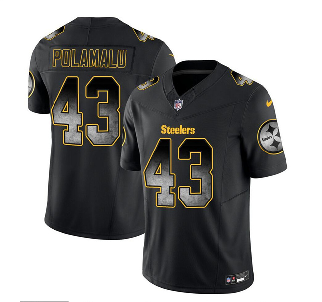 Personalized Men’s Pittsburgh Steelers #43 Troy Polamalu Black 2023 F.U.S.E. Smoke Untouchable Limited Stitched Jersey