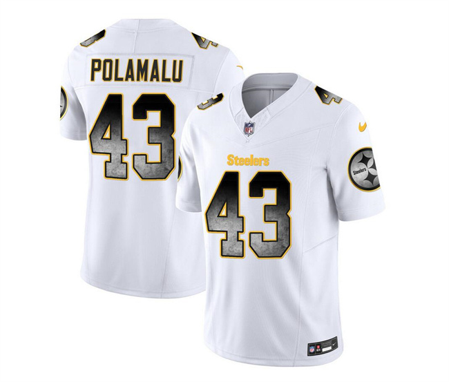 Personalized Men’s Pittsburgh Steelers #43 Troy Polamalu White 2023 F.U.S.E. Smoke Untouchable Limited Stitched Jersey
