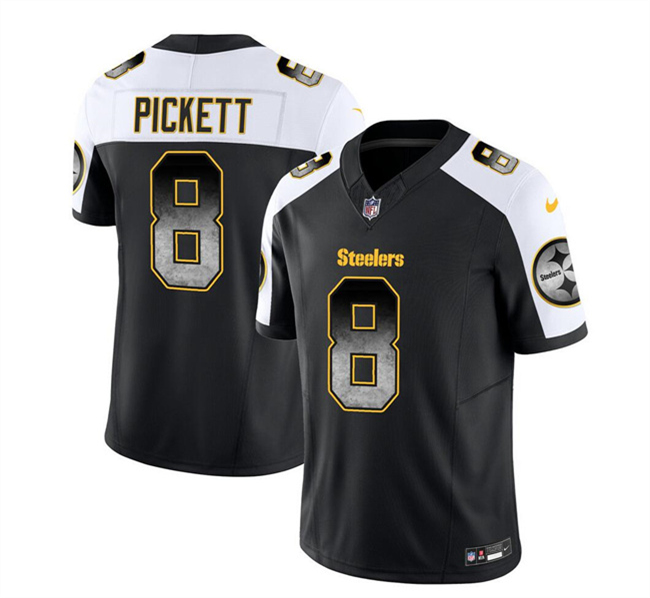 Personalized Men’s Pittsburgh Steelers #8 Kenny Pickett Black White 2023 F.U.S.E. Smoke Untouchable Limited Stitched Jersey