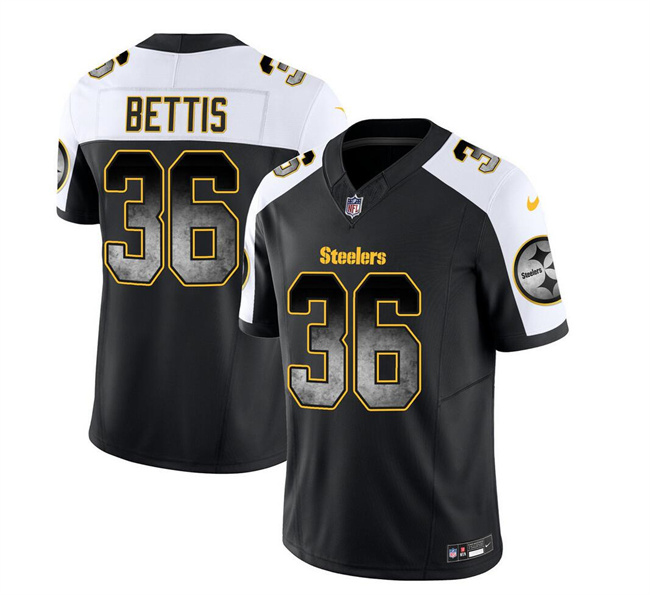 Personalized Men’s Pittsburgh Steelers #36 Jerome Bettis Black White 2023 F.U.S.E. Smoke Untouchable Limited Stitched Jersey