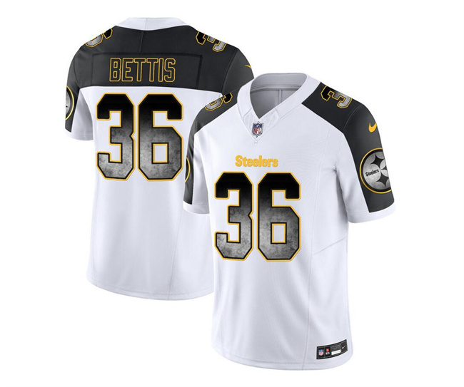 Personalized Men’s Pittsburgh Steelers #36 Jerome Bettis White Black 2023 F.U.S.E. Smoke Untouchable Limited Stitched Jersey