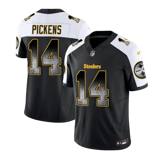 Personalized Men’s Pittsburgh Steelers #14 George Pickens Black White 2023 F.U.S.E. Smoke Untouchable Limited Stitched Jersey
