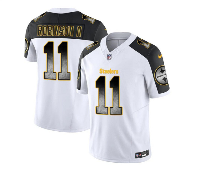 Personalized Men’s Pittsburgh Steelers #11 Allen Robinson II White Black 2023 F.U.S.E. Smoke Untouchable Limited Stitched Jersey