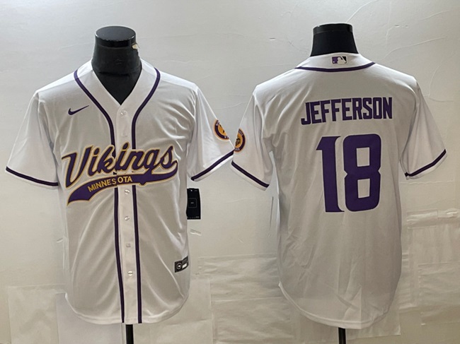 Personalized Men’s Minnesota Vikings #18 Justin Jefferson White Cool Base Stitched Baseball Jersey