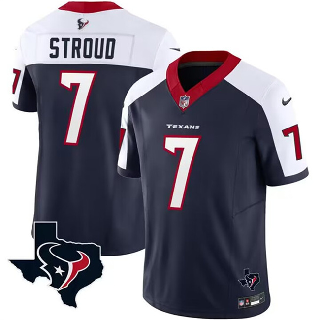 Personalized Men’s Houston Texans #7 C.J. Stroud White Navy 2023 F.U.S.E. Untouchable Limited Stitched Football Jersey