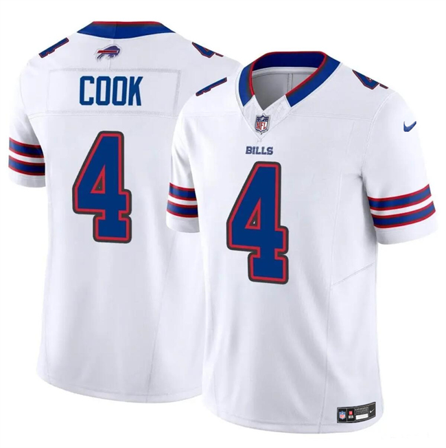 Personalized Men’s Buffalo Bills #4 James Cook White 2023 F.U.S.E. Untouchable Limited Stitched Football Jersey