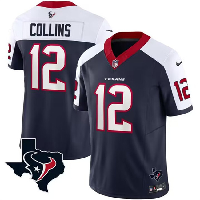 Personalized Men’s Houston Texans #12 Nico Collins White Navy 2023 F.U.S.E. Untouchable Limited Stitched Football Jersey