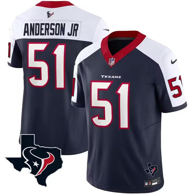 Personalized Men’s Houston Texans #51 Will Anderson Jr. White Navy 2023 F.U.S.E. Untouchable Limited Stitched Football Jersey