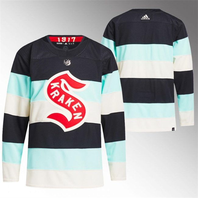 Personalized Men’s Seattle Kraken Blank 2024 Deep Sea Blue Winter Classic Stitched Jersey