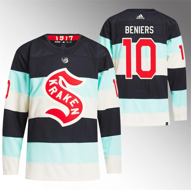 Personalized Men’s Seattle Kraken #10 Matty Beniers 2024 Deep Sea Blue Winter Classic Stitched Jersey