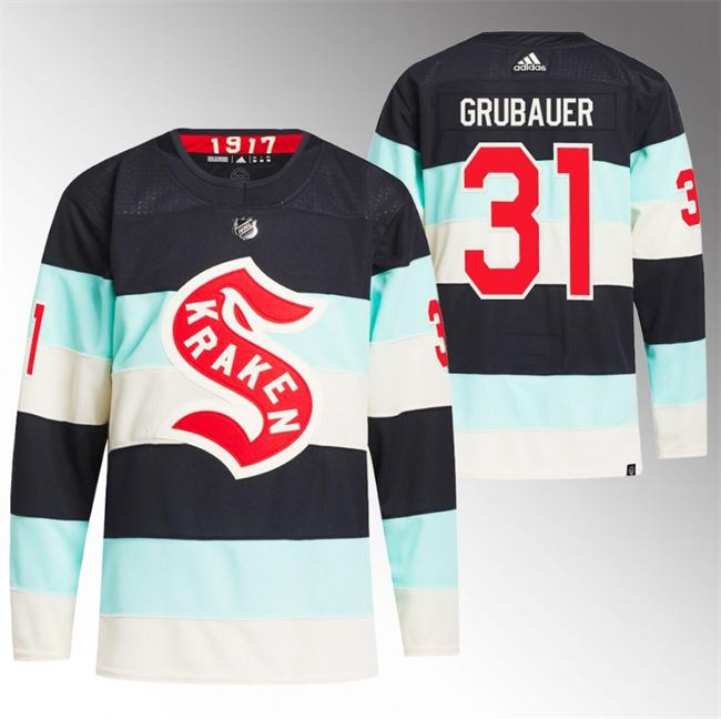 Personalized Men’s Seattle Kraken #31 Philipp Grubauer 2024 Deep Sea Blue Winter Classic Stitched Jersey