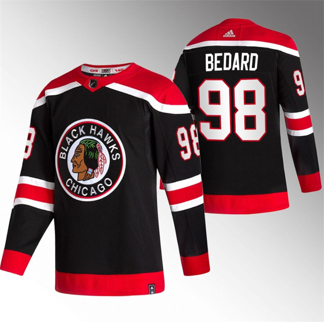 Personalized Men’s Chicago Blackhawks #98 Connor Bedard Black Stitched Hockey Jersey