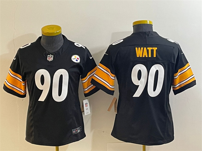 Personalized Women’s Pittsburgh Steelers #90 T. J. Watt Black 2023 F.U.S.E. Stitched Football Jersey(Run Small)