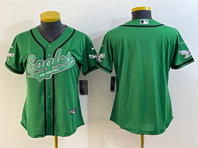 Personalized Women’s Philadelphia Eagles Blank Green Cool Base Stitched Baseball Jersey(Run Small)