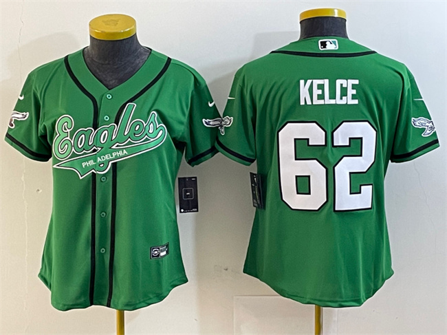 Personalized Women’s Philadelphia Eagles #62 Jason Kelce Green Cool Base Stitched Baseball Jersey(Run Small)