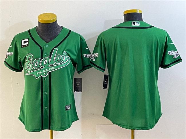 Personalized Women’s Philadelphia Eagles Blank Green With 3-Star C Patch Cool Base Stitched Baseball Jersey(Run Small)