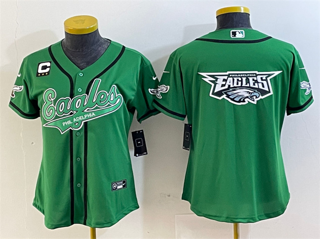 Personalized Women’s Philadelphia Eagles Green Team Big Logo With 3-Star C Patch Cool Base Stitched Baseball Jersey(Run Small)