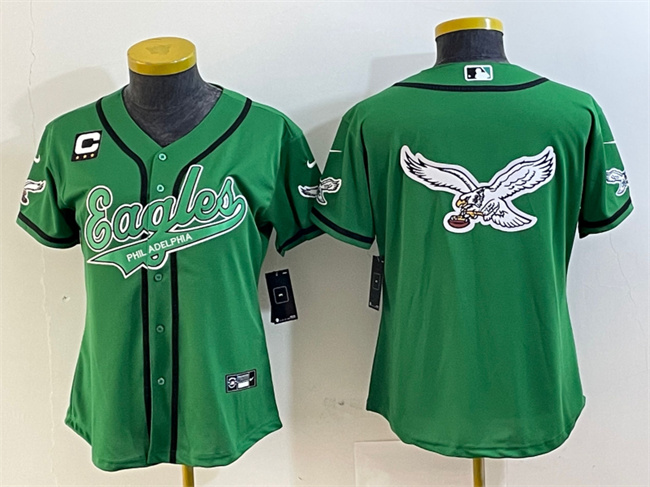 Personalized Women’s Philadelphia Eagles Green Team Big Logo With 3-Star C Patch Cool Base Stitched Baseball Jersey(Run Small)