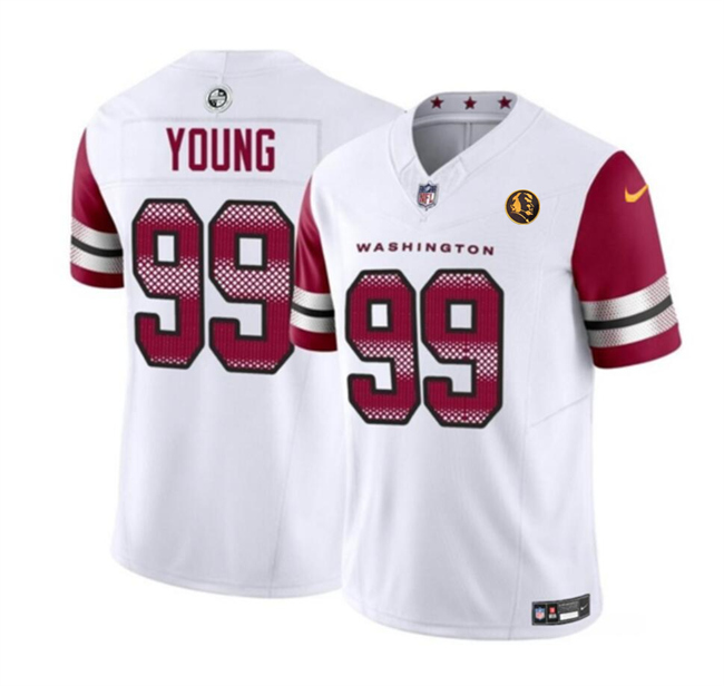 Personalized Men’s Washington Commanders #99 Chase Young White 2023 F.U.S.E. With John Madden Patch Limited Stitched Football Jersey