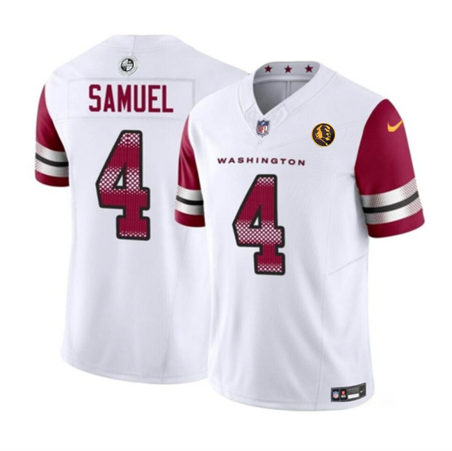 Personalized Men’s Washington Commanders #4 Curtis Samuel White 2023 F.U.S.E. With John Madden Patch Limited Stitched Football Jersey