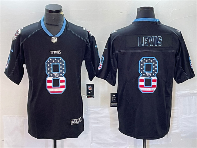 Personalized Men’s Tennessee Titans #8 Will Levis Black 2018 USA Flag Color Rush Limited Stitched Jersey