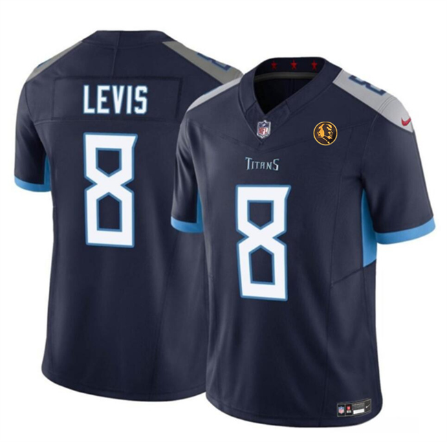 Personalized Men’s Tennessee Titans #8 Will Levis Navy 2023 F.U.S.E. With John Madden Patch Limited Stitched Football Jersey