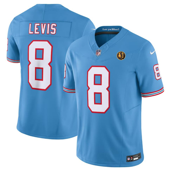 Personalized Men’s Tennessee Titans #8 Will Levis Blue 2023 F.U.S.E. Throwback With John Madden Patch Limited Stitched Football Jersey