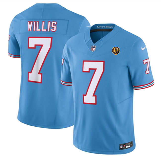 Personalized Men’s Tennessee Titans #7 Malik Willis Blue 2023 F.U.S.E. Throwback With John Madden Patch Limited Stitched Football Jersey
