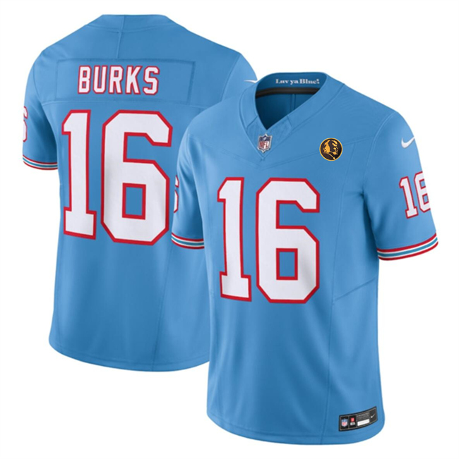 Personalized Men’s Tennessee Titans #16 Treylon Burks Blue 2023 F.U.S.E. Throwback With John Madden Patch Limited Stitched Football Jersey