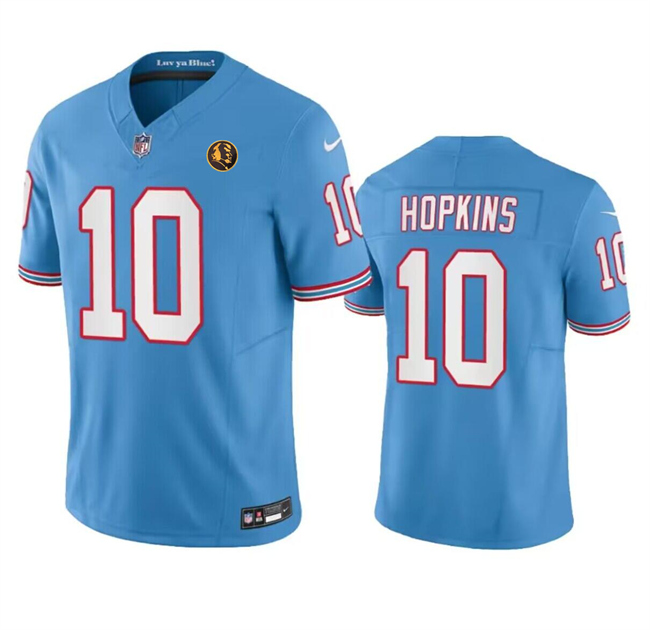 Personalized Men’s Tennessee Titans #10 DeAndre Hopkins Blue 2023 F.U.S.E. Throwback With John Madden Patch Limited Stitched Football Jersey